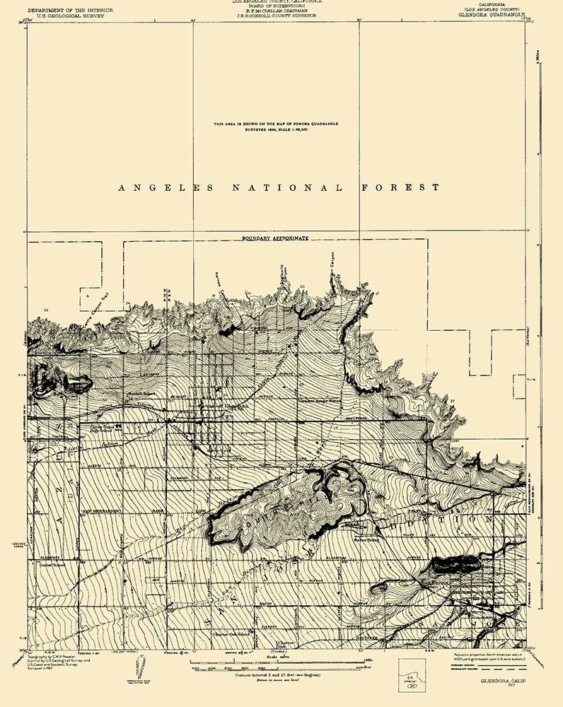 Glendora California Quad - USGS 1927 art print by USGS for $57.95 CAD
