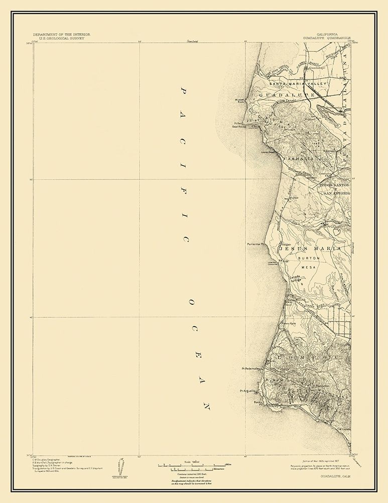 Guadalupe California Quad - USGS 1905 art print by USGS for $57.95 CAD
