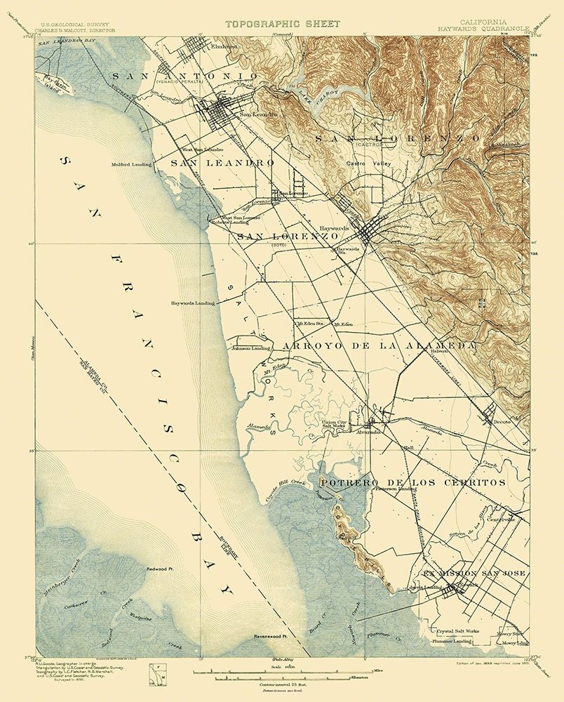 Haywards California Quad - USGS 1899 art print by USGS for $57.95 CAD