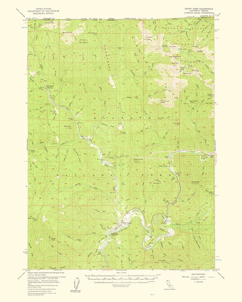 Happy Camp California Oregon Quad - USGS 1961 art print by USGS for $57.95 CAD