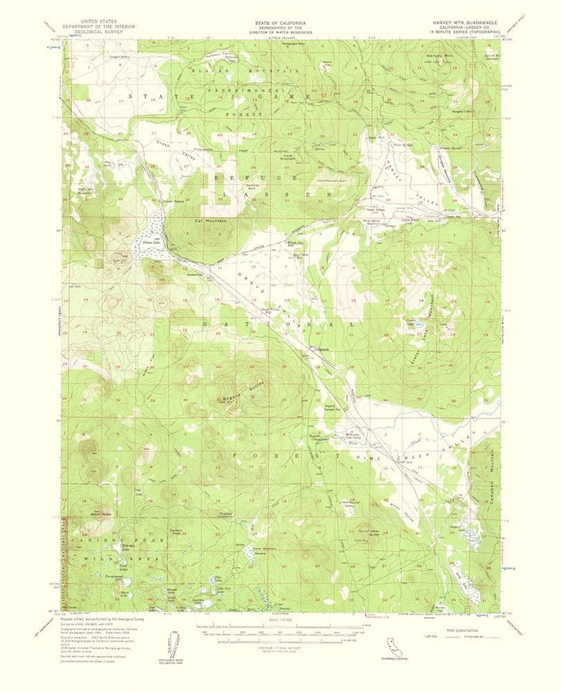 Harvey Mountain California Quad - USGS 1961 art print by USGS for $57.95 CAD