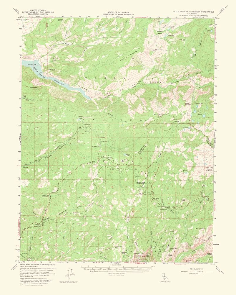 Hetch Hetchy Reservoir California Quad - USGS 1964 art print by USGS for $57.95 CAD