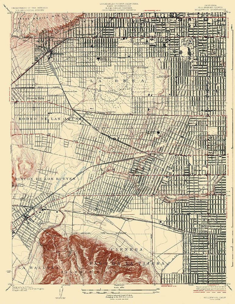 Hollywood California Quad - USGS 1926 art print by USGS for $57.95 CAD