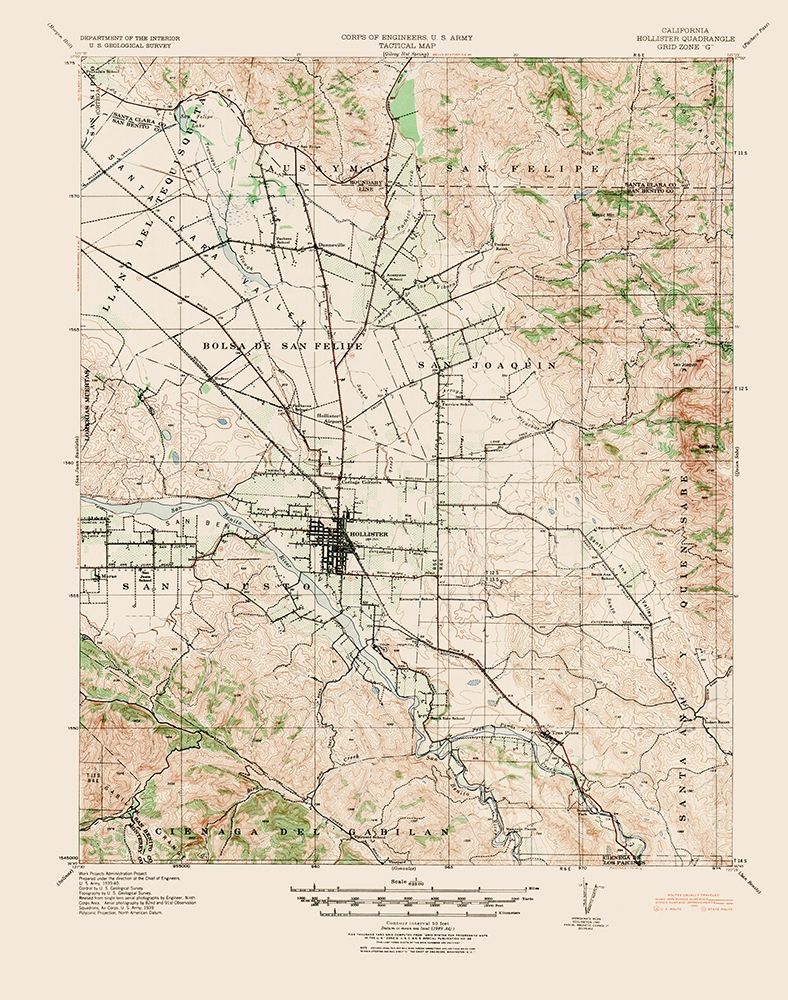 Hollister California Quad - USGS 1940 art print by USGS for $57.95 CAD