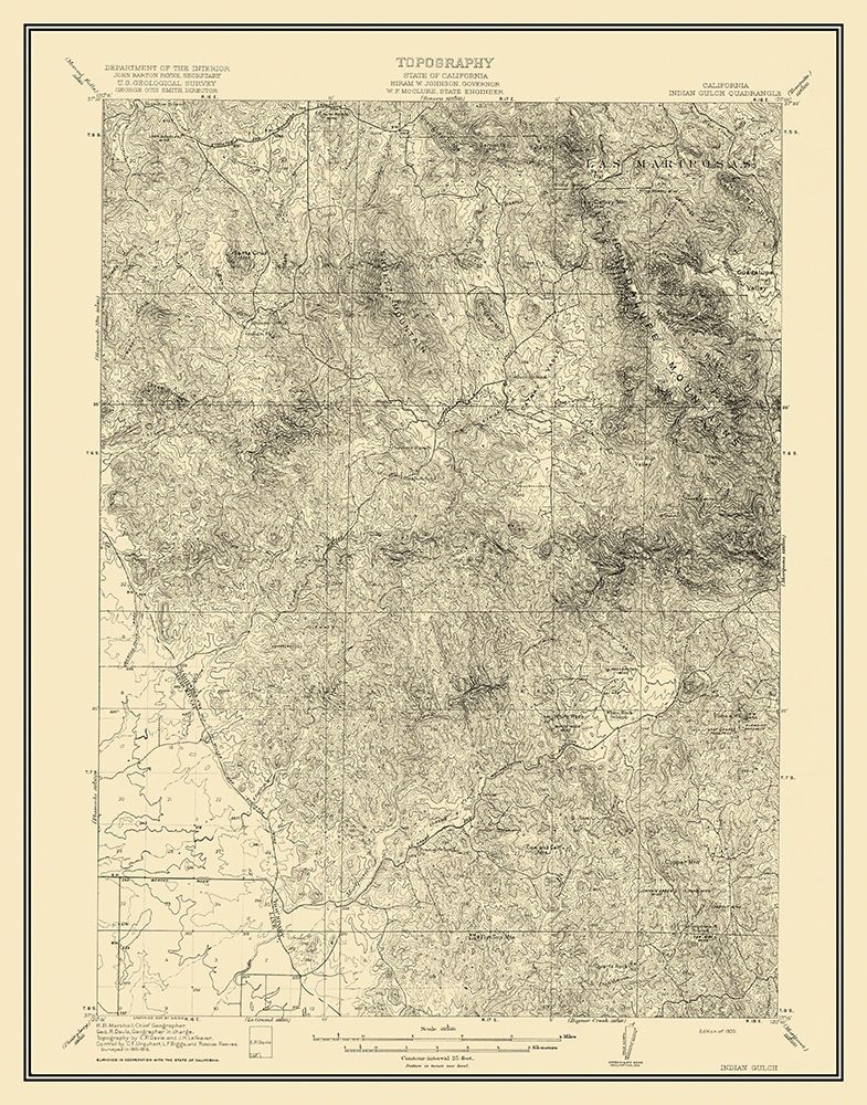 Indian Gulch California Quad - USGS 1920 art print by USGS for $57.95 CAD