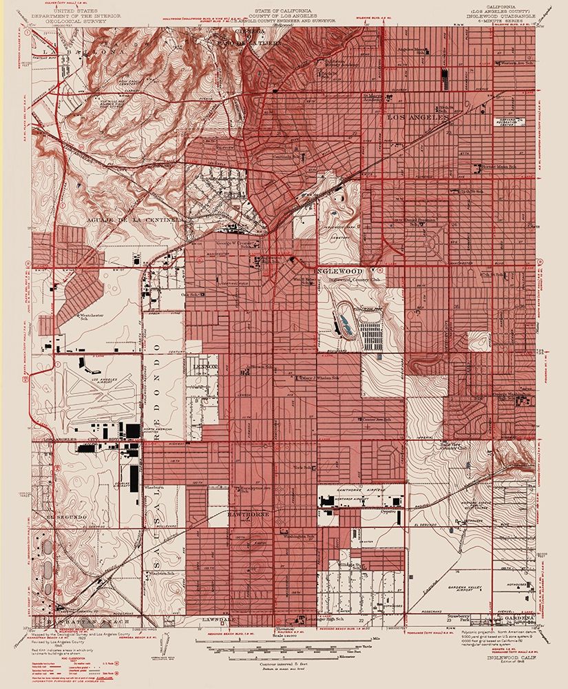 Inglewood California Quad - USGS 1946 art print by USGS for $57.95 CAD