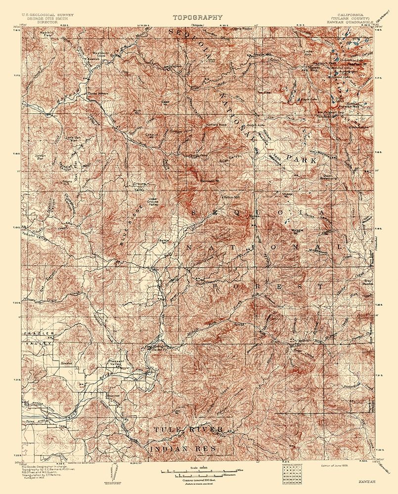 Kaweah California Quad - USGS 1909 art print by USGS for $57.95 CAD