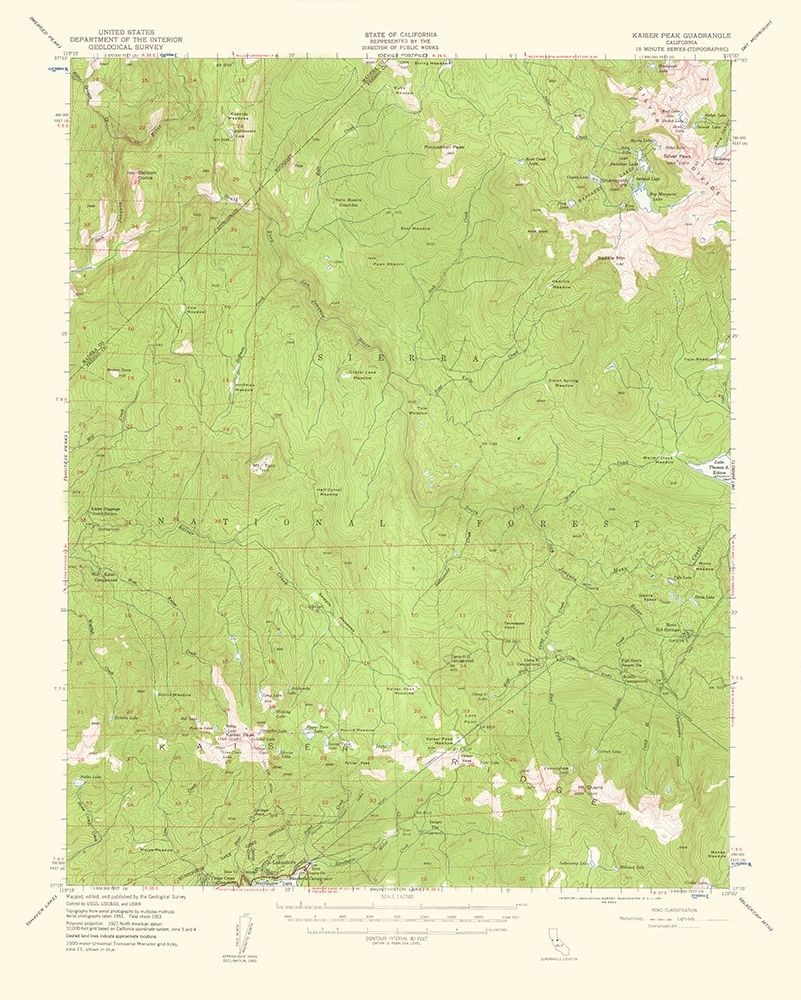 Kaiser Peak California Quad - USGS 1961 art print by USGS for $57.95 CAD