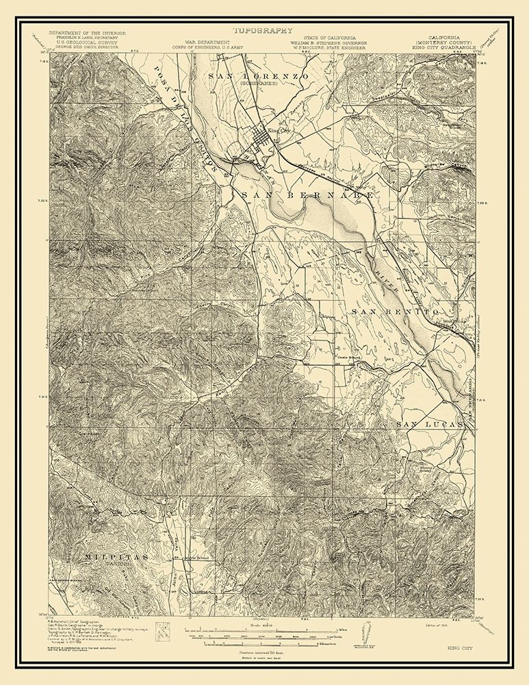King City California Quad - USGS 1919 art print by USGS for $57.95 CAD