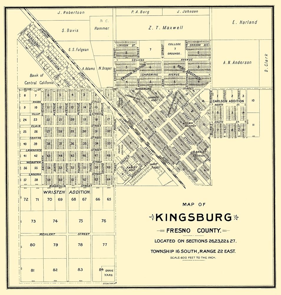 Kingsburg California Landowner - Thomas 1892 art print by Thomas for $57.95 CAD