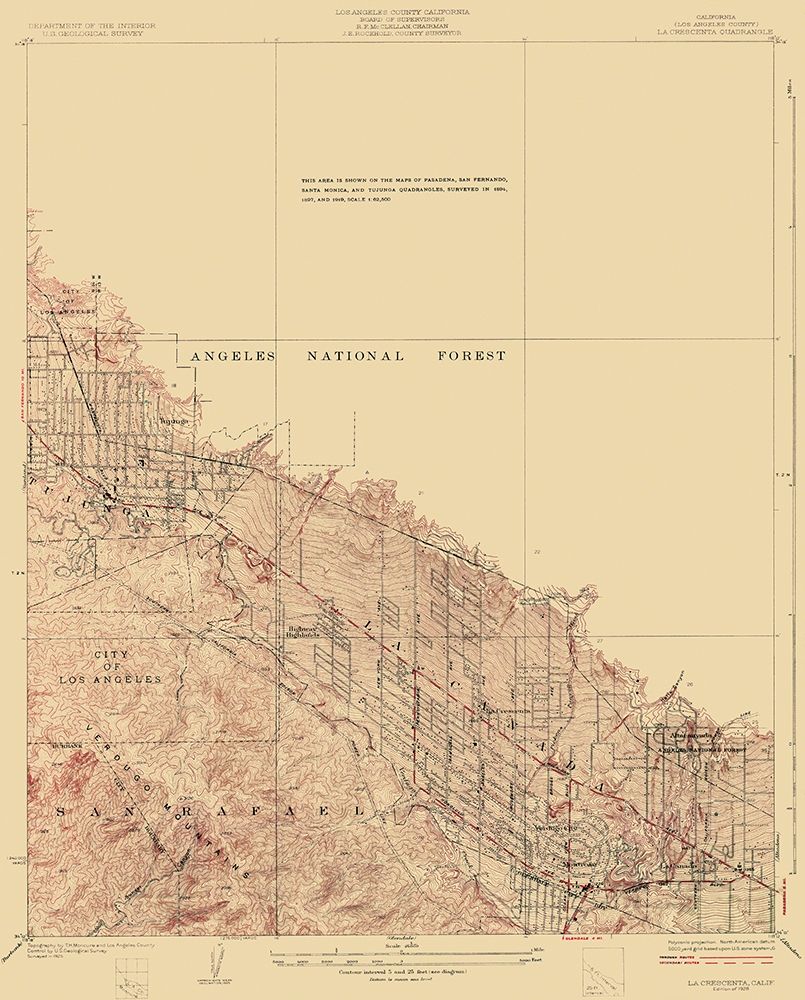 La Crescenta California Quad - USGS 1928 art print by USGS for $57.95 CAD