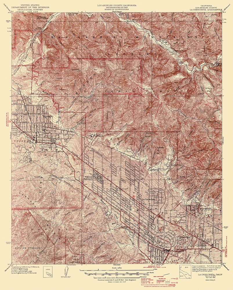 La Crescenta California Quad - USGS 1939 art print by USGS for $57.95 CAD