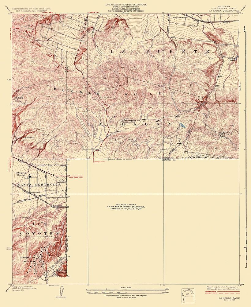 La Habra California Quad - USGS 1927 art print by USGS for $57.95 CAD