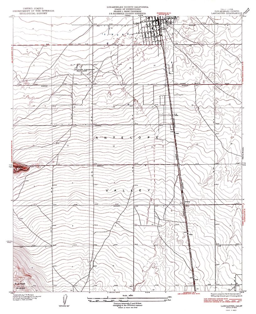 Lancaster California Quad - USGS 1933 art print by USGS for $57.95 CAD