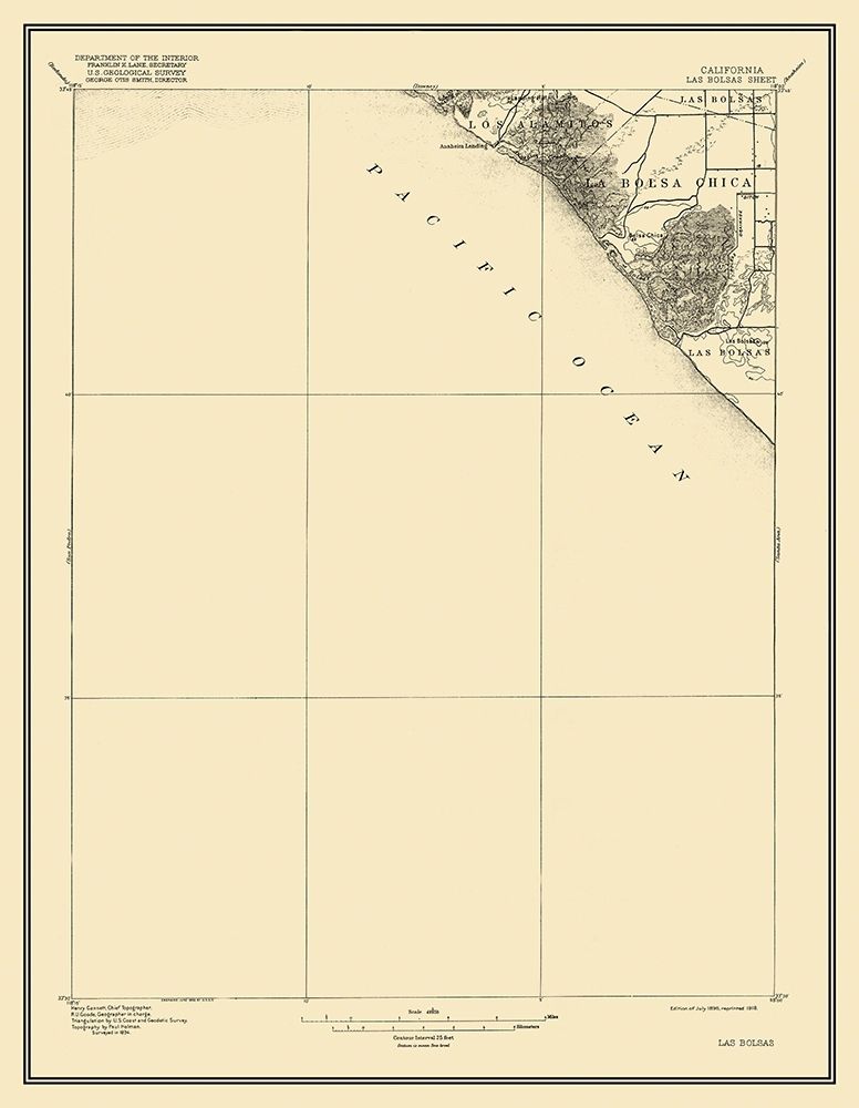 Las Bolsas California Quad - USGS 1896 art print by USGS for $57.95 CAD