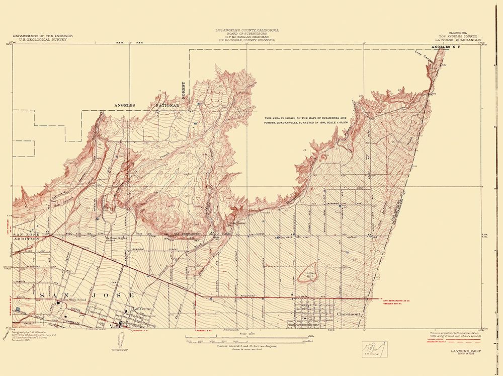 La Vern California Quad - USGS 1928 art print by USGS for $57.95 CAD