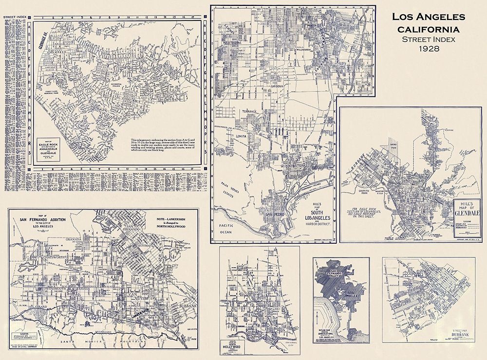 Los Angeles California Street Index - Hill 1928 art print by Hill for $57.95 CAD