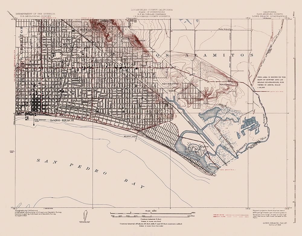 Long Beach California Quad - USGS 1925 art print by USGS for $57.95 CAD