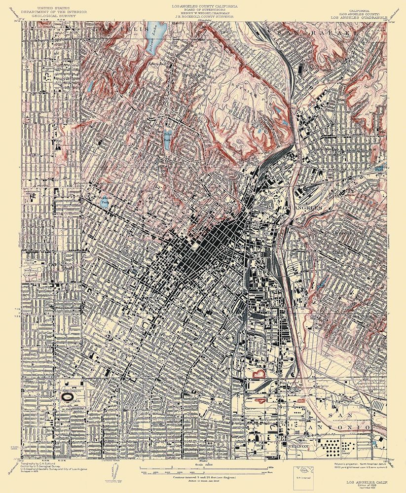 Los Angeles California Quad - USGS 1928 art print by USGS for $57.95 CAD