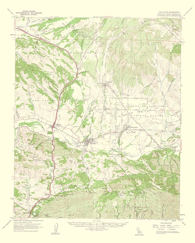 Los Olivos California Quad - USGS 1962 art print by USGS for $57.95 CAD