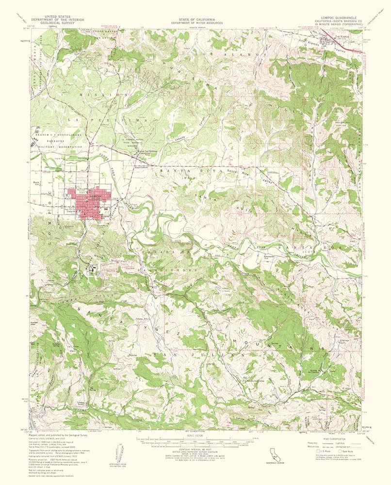 Lompoc California Quad - USGS 1961 art print by USGS for $57.95 CAD