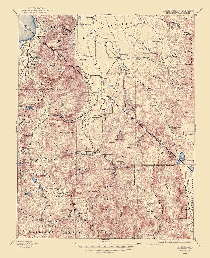 Markleeville California Nevada Sheet - USGS 1889 art print by USGS for $57.95 CAD