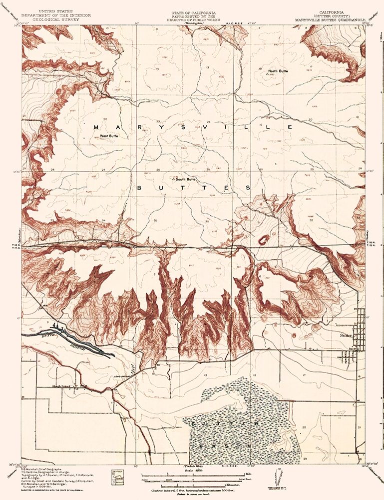 Marysville Buttes California Quad - USGS 1912 art print by USGS for $57.95 CAD