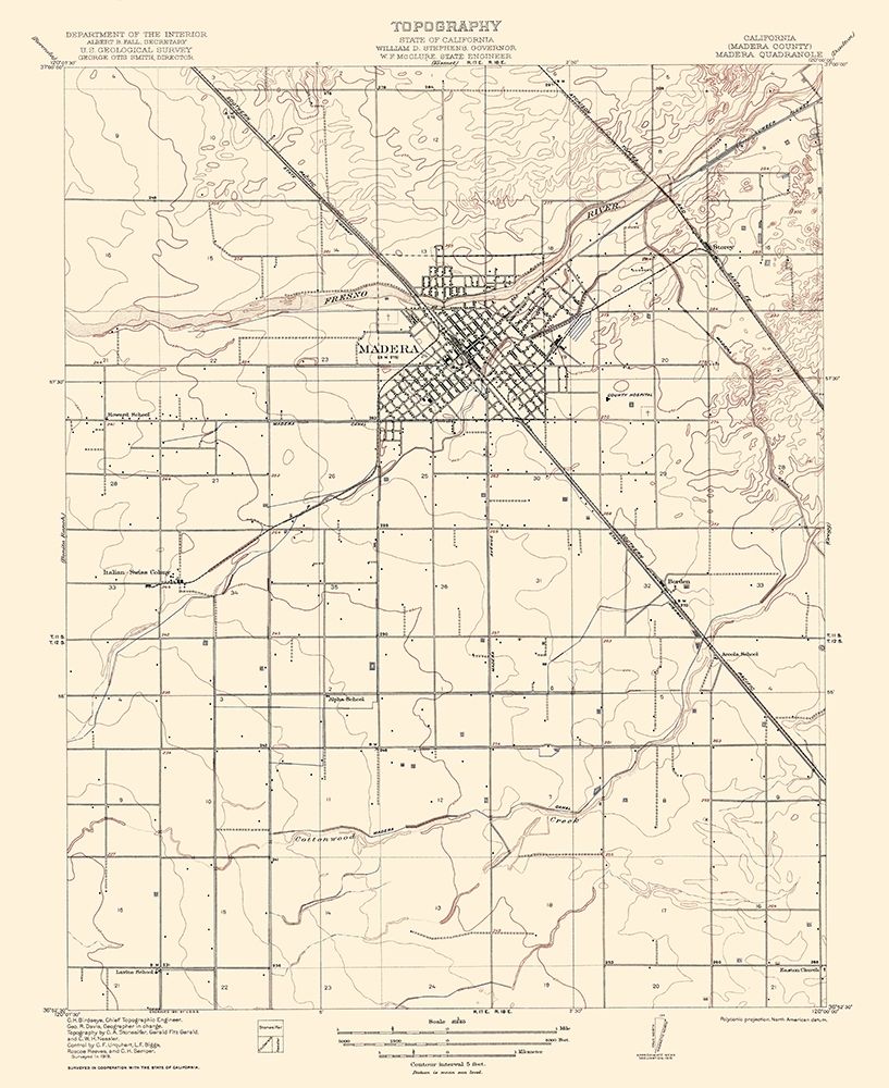 Madera California Quad - USGS 1922 art print by USGS for $57.95 CAD