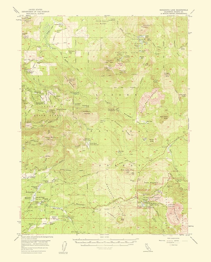 Manzanita Lake California Quad - USGS 1954 art print by USGS for $57.95 CAD