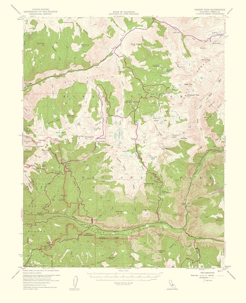 Marion Peak California Quad - USGS 1953 art print by USGS for $57.95 CAD