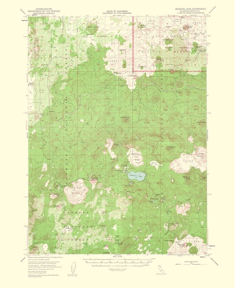 Medicine Lake California Quad - USGS 1953 art print by USGS for $57.95 CAD