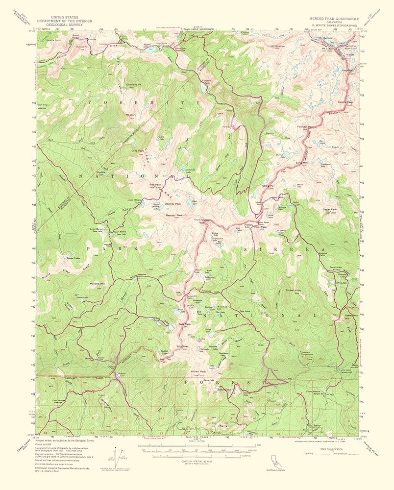 Merced Peak California Quad - USGS 1964 art print by USGS for $57.95 CAD