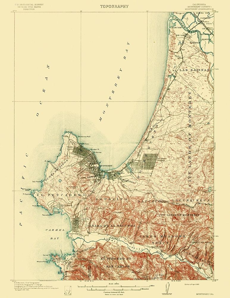Monterey California Quad - USGS 1913 art print by USGS for $57.95 CAD
