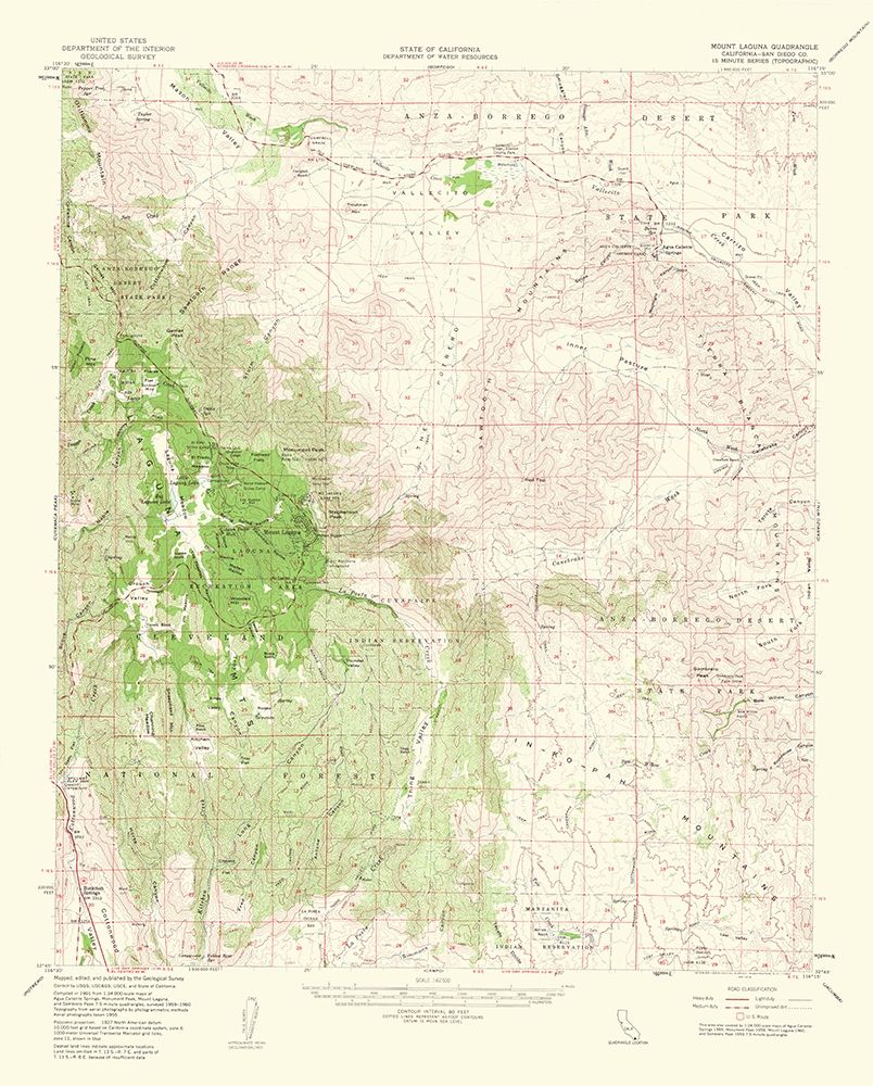 Mt Laguna California Quad - USGS 1953 art print by USGS for $57.95 CAD