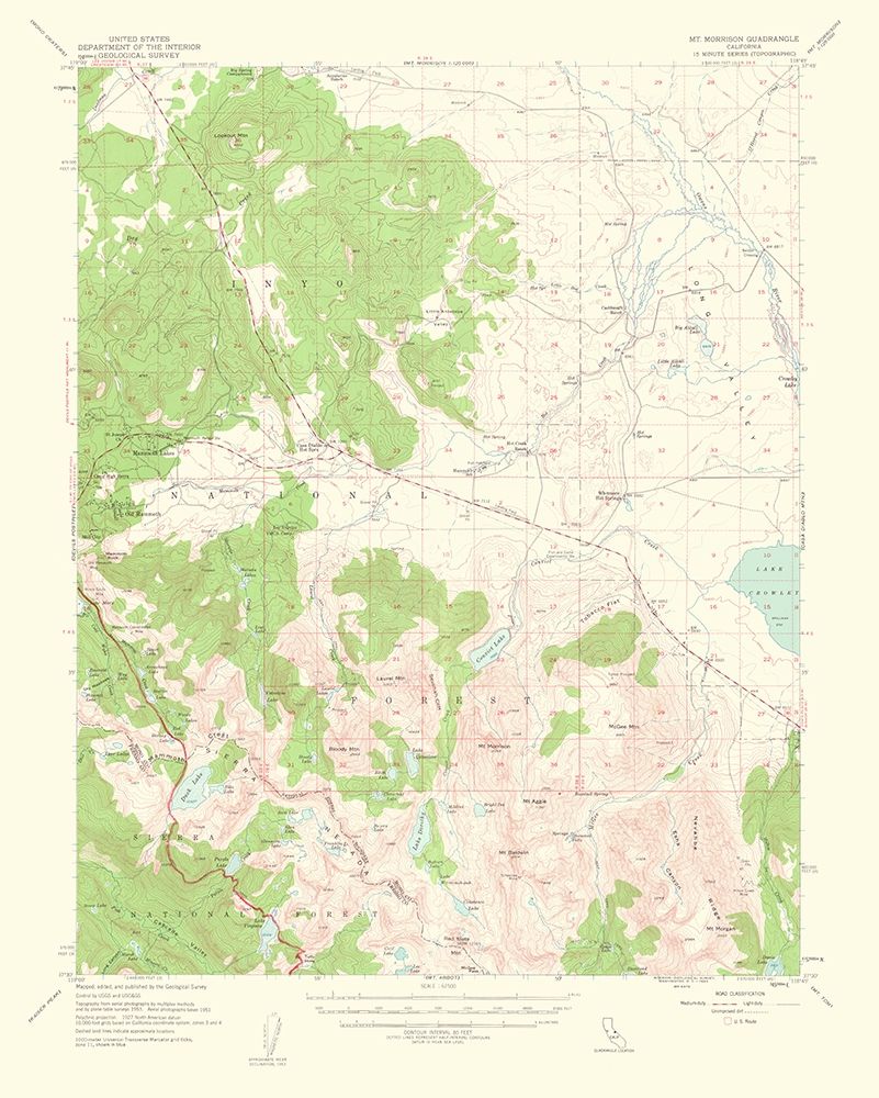 Mt Morrison California Quad - USGS 1963 art print by USGS for $57.95 CAD