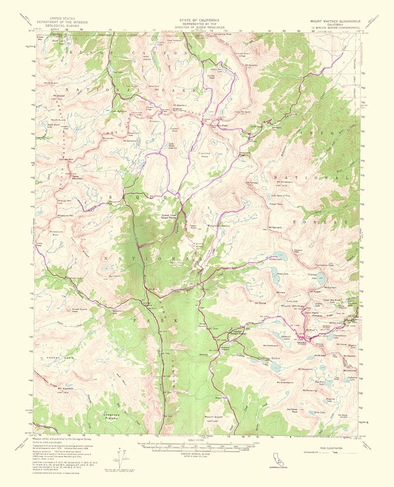 Mt Whitney California Quad - USGS 1964 art print by USGS for $57.95 CAD