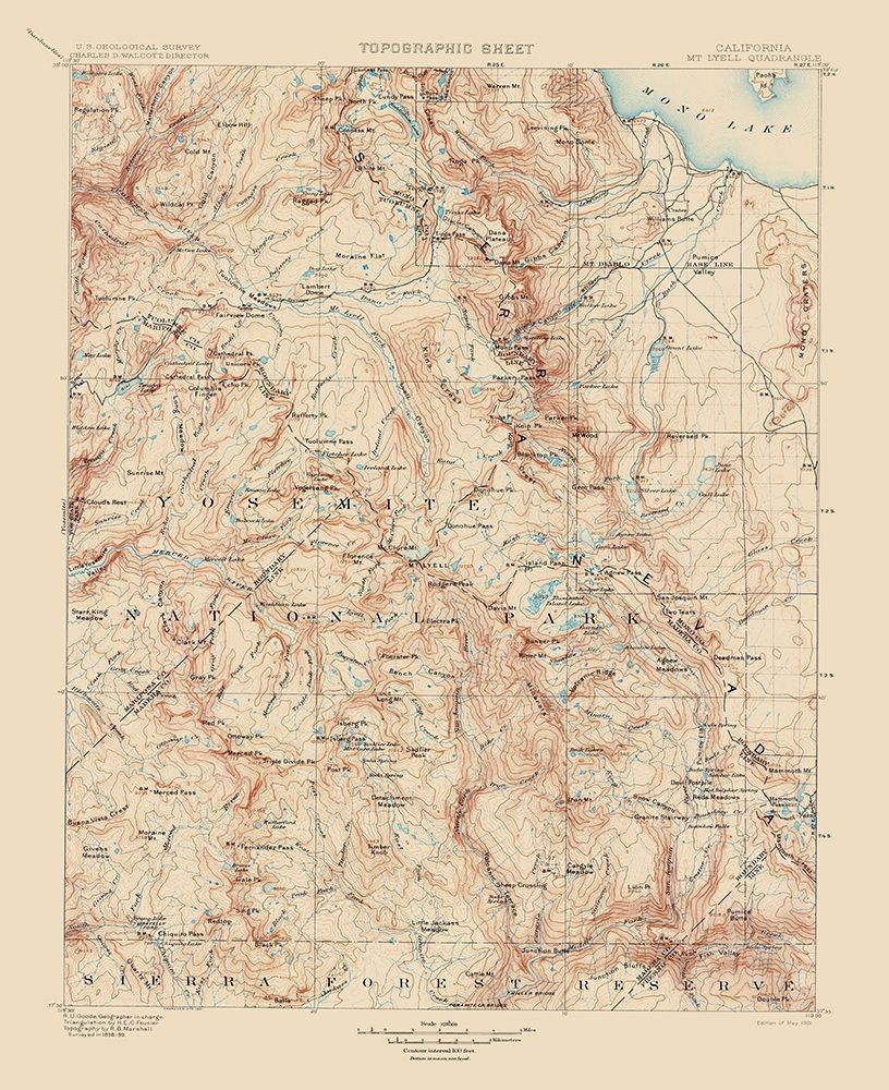 Mt Lyell California Quad - Marshall 1901 art print by Marshall for $57.95 CAD