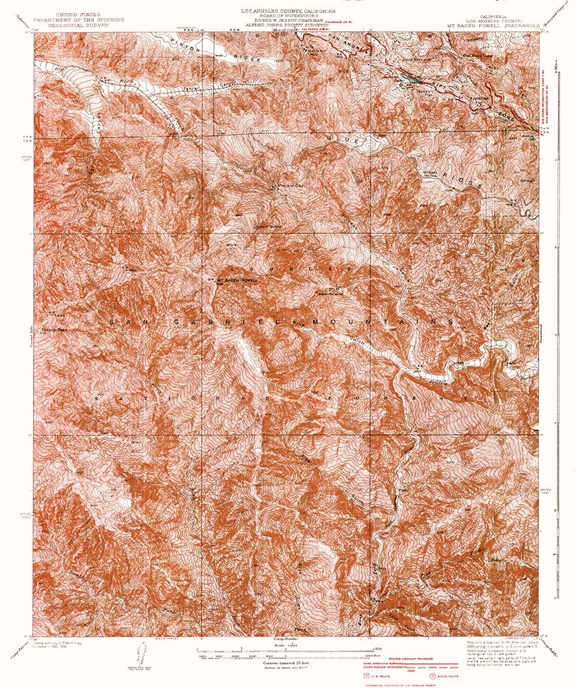 Mt Baden Powell California Quad - USGS 1940 art print by USGS for $57.95 CAD