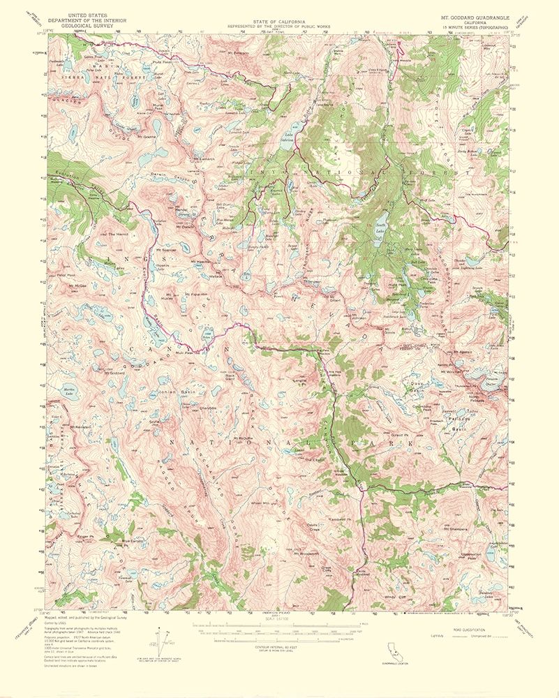 Mt Goddard California Quad - USGS 1953 art print by USGS for $57.95 CAD