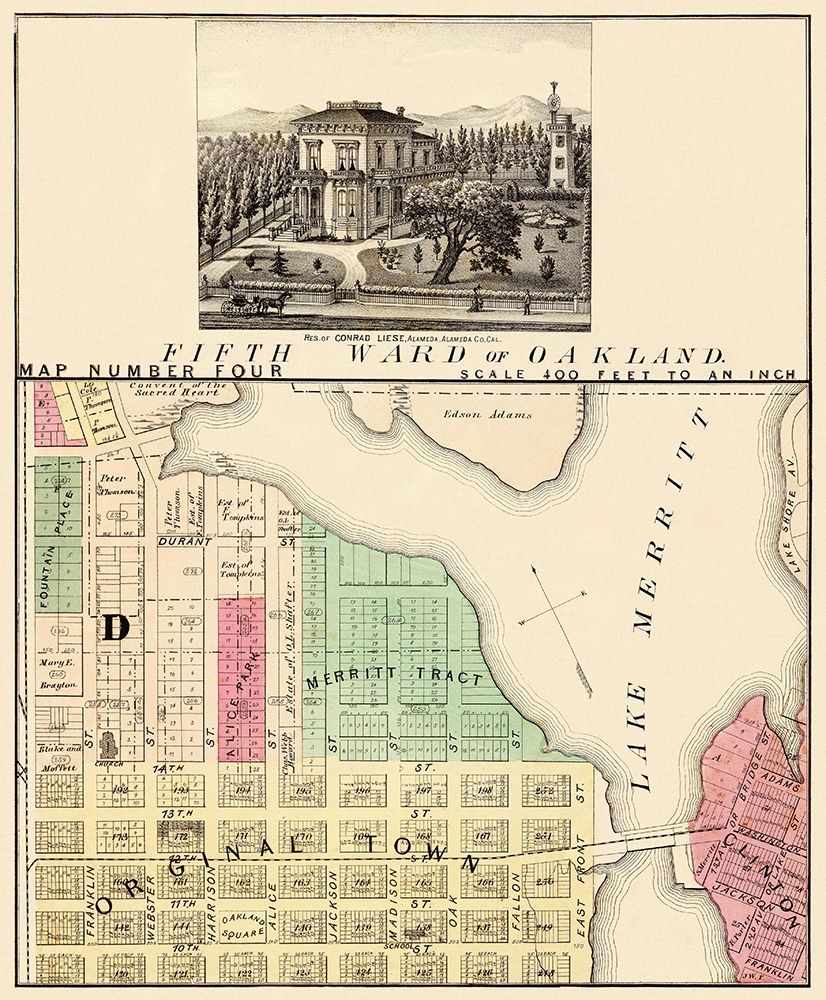 Oakland California Fifth Ward - Thompson 1878 art print by Thompson for $57.95 CAD