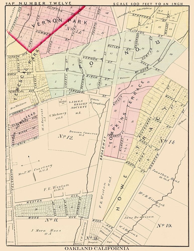 Oakland California Twelveth Ward - Thompson 1878 art print by Thompson for $57.95 CAD