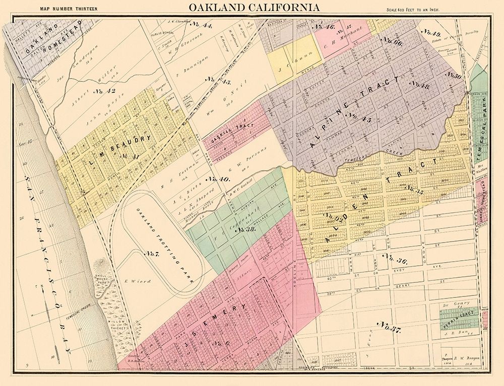 Oakland California Thirteenth Ward - Thompson 1878 art print by Thompson for $57.95 CAD