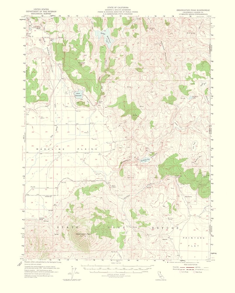 Observation Peak California Quad - USGS 1953 art print by USGS for $57.95 CAD