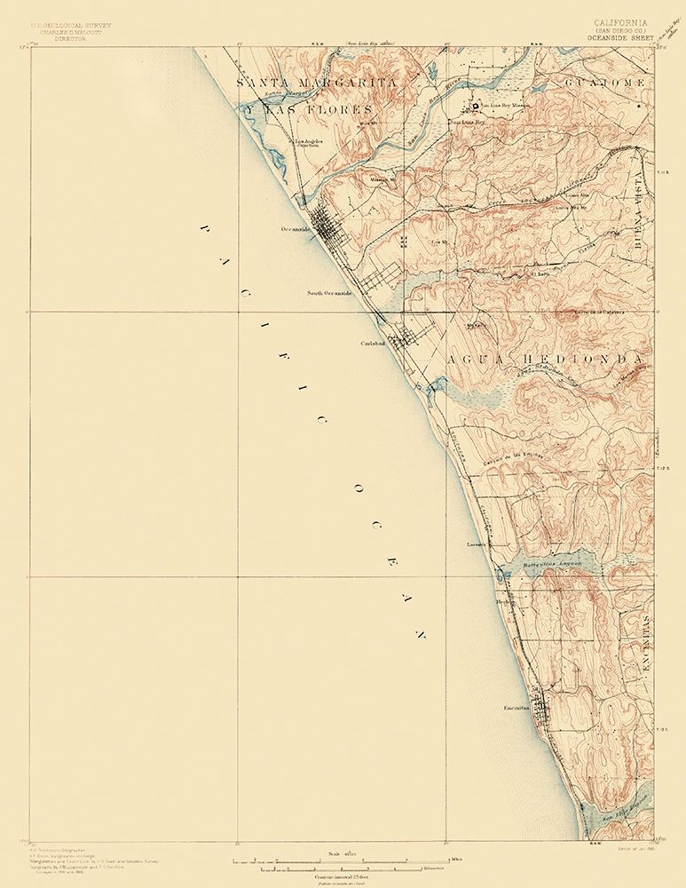 Oceanside California Sheet - USGS 1901 art print by USGS for $57.95 CAD