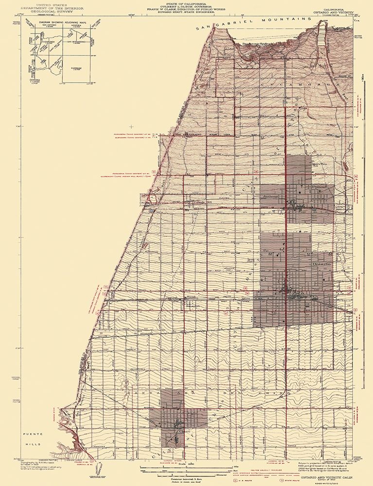 Ontario Vicinity California - USGS 1942 art print by USGS for $57.95 CAD
