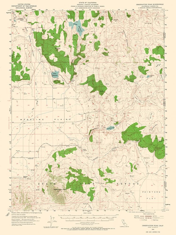 Observation Peak California Quad - USGS 1954 art print by USGS for $57.95 CAD