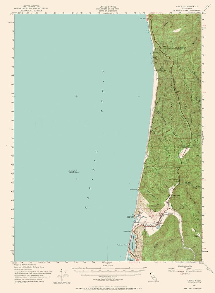 Orick California Quad - USGS 1952 art print by USGS for $57.95 CAD