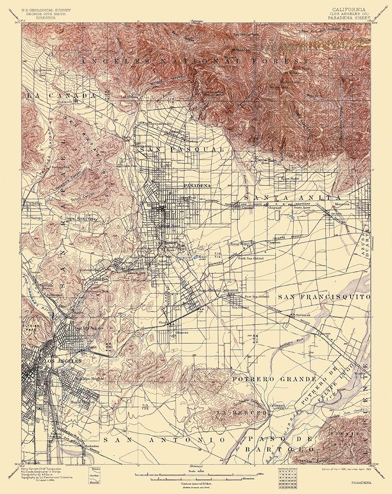 Pasadena California Quad - USGS 1900 art print by USGS for $57.95 CAD