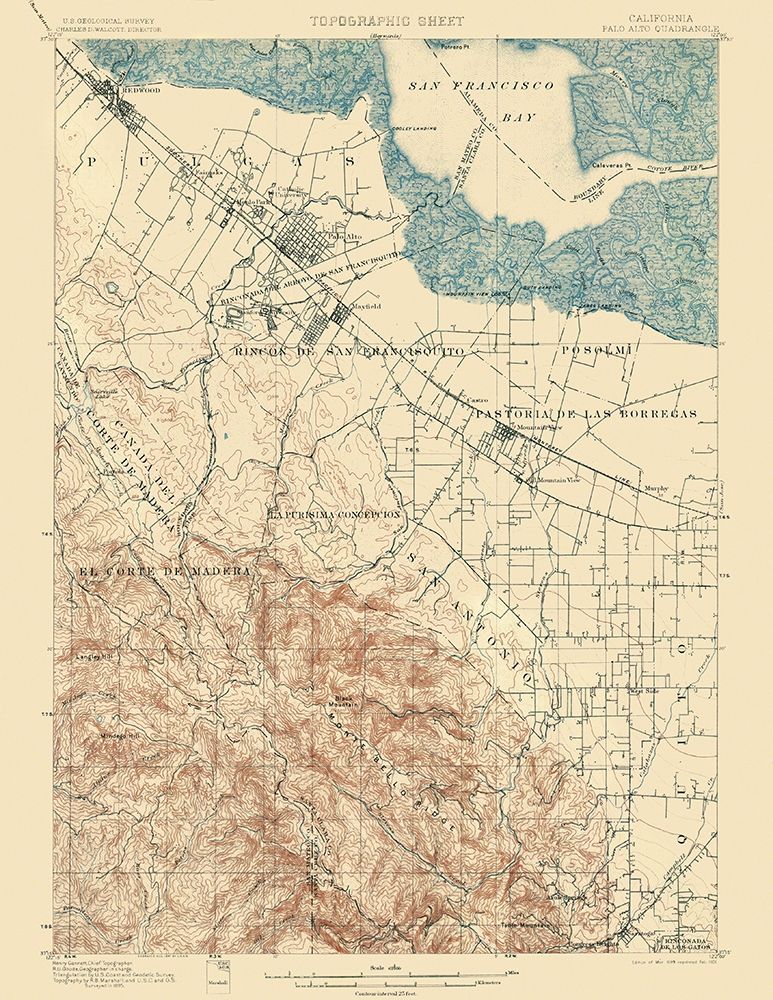 Palo Alto California Quad - USGS 1899 art print by USGS for $57.95 CAD