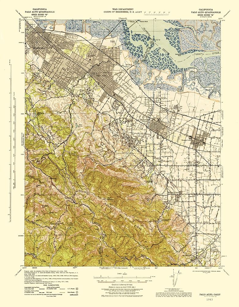 Palo Alto California Quad - USGS 1943 art print by USGS for $57.95 CAD
